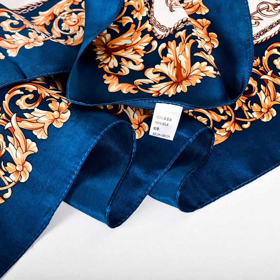 BYSIFA|Nové Módne Dámy' Šatky Luxusné Blue Gold Hodváb Šatku Hidžáb 90*90 cm Všetkých Zápas Jeseň Zima Žena Štvorcový Šál Kapskom